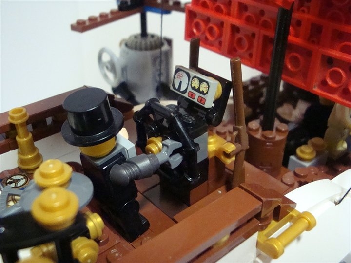 LEGO MOC - Steampunk Machine - Steampunk styled 'Scarlet Sails': Капитан управляет кораблем.Я решил, что Артур Грей будет в этой истории просто Искателем приключений.