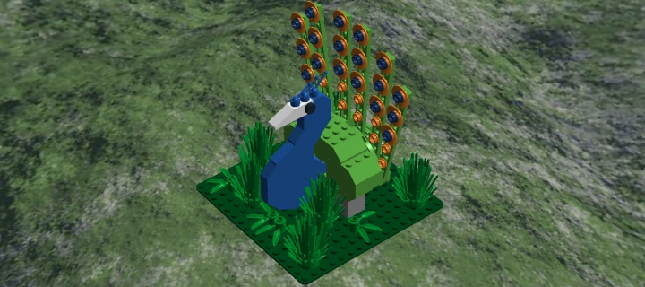 LEGO MOC - 16x16: Animals - Indian Peafowl in bushes: общее . павлин ищет еду ;)