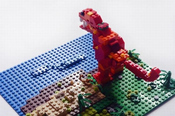 LEGO MOC - Jurassic World - Тираннозавр РЕКС на берегу озера! 