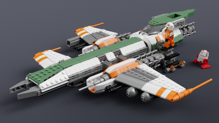 LEGO MOC - LEGO-конкурс 'Путь к звездам' - Экспериментальный штурмовой звездолёт класса 'Нерн': По легенде, пилотом 'Нерна' был представитель миролюбивого народа битов Арииф Н'рей с позывным 'Изумрудный третий'. В официальном реестре войск Альянса лётчик числился пропавшим без вести ещё до битвы при Явине, когда выполнял разведывательную миссию совместно с приписанным к нему дроидом C1-K1R7.