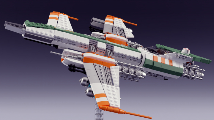 LEGO MOC - LEGO-конкурс 'Путь к звездам' - Экспериментальный штурмовой звездолёт класса 'Нерн': Участники восстания на Клак'доре утверждают, что видели 'Нерн' уходящим из густых облаков далеко ввысь незадолго до того, как тот сбросил бомбы. Таинственный штурмовик бесследно исчез в зареве начавшейся битвы - быть может, Aрииф Н'рей был всего лишь сказкой, как и его звездолёт, однако именно эта история, несмотря на всю её недосказанность, подарила угнетённым битам надежду и силы бороться на стороне Сопротивления.